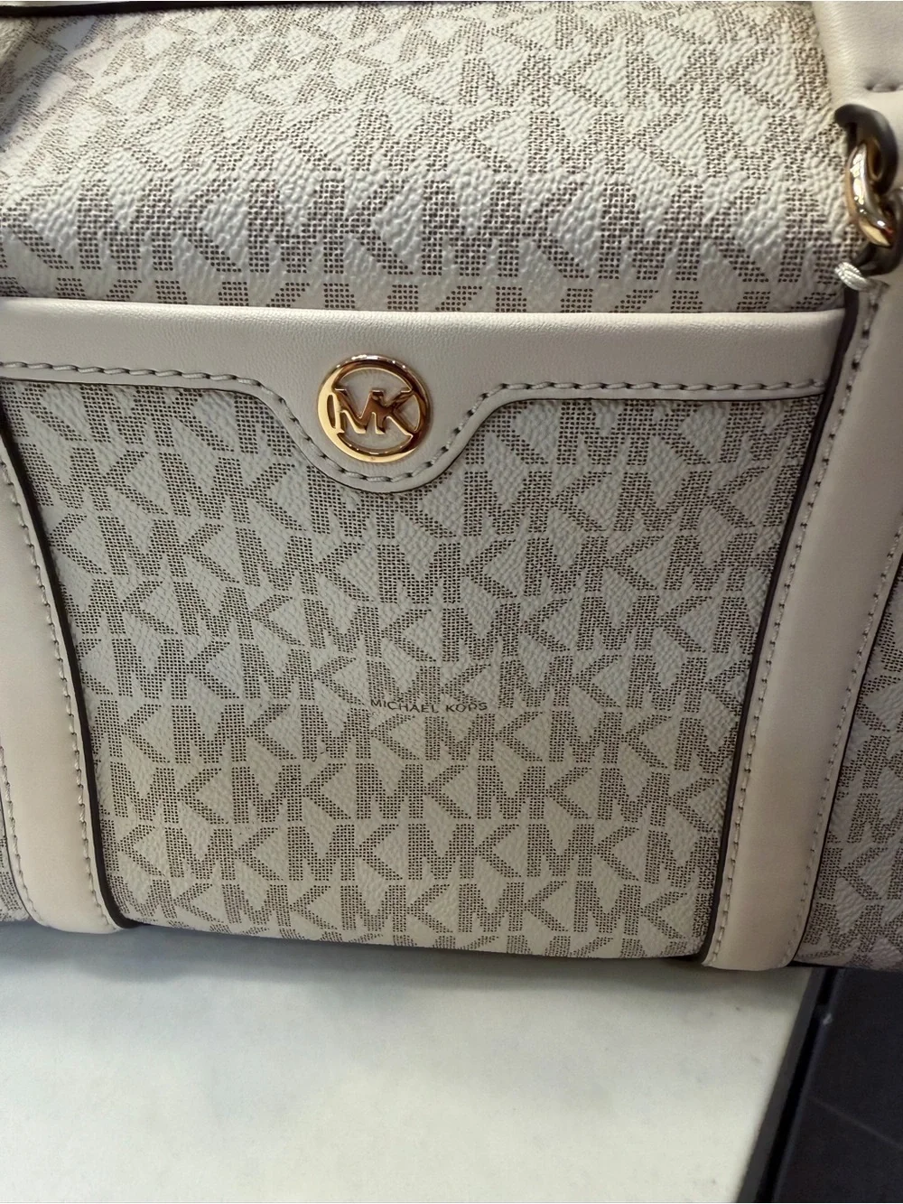 Michael Kors Beige Signature MK Logo Satchel with Gold Hardware